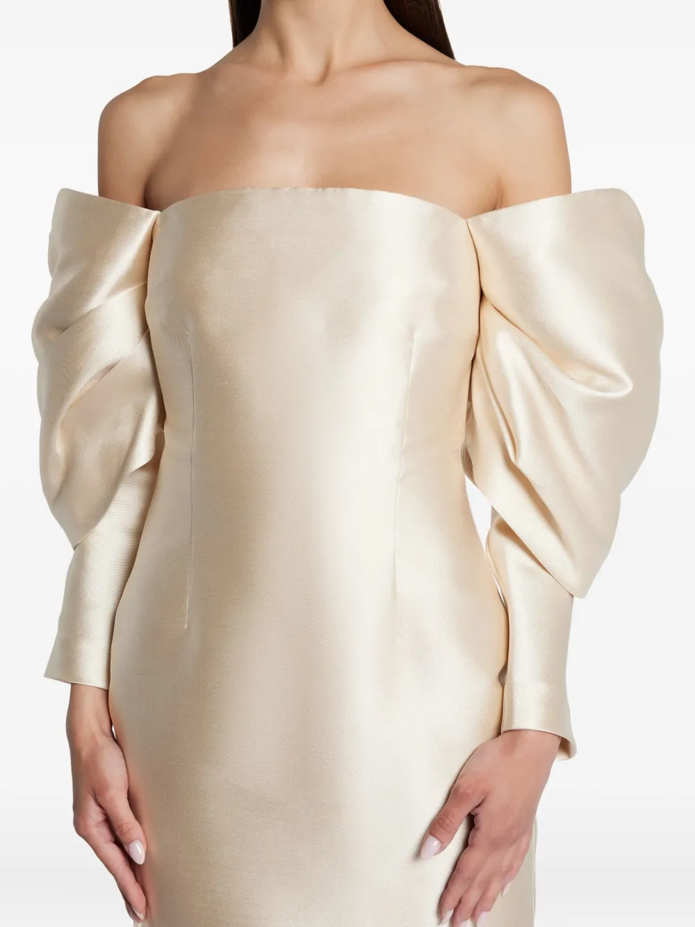 Solace London Off-shoulder jurk Beige