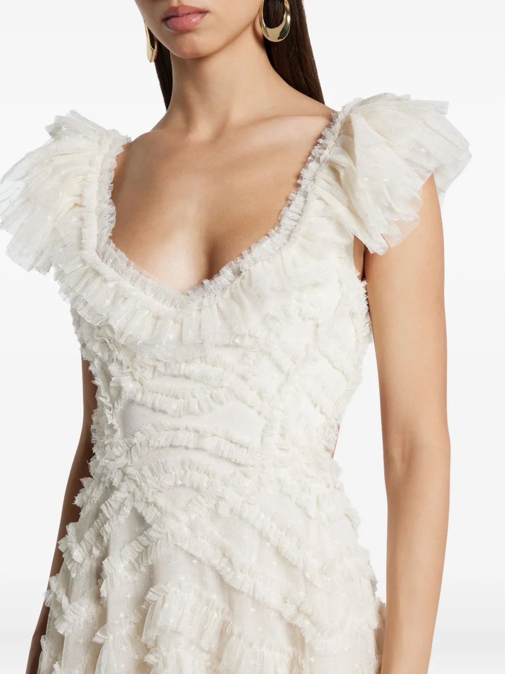 Needle & Thread Jurk met tulen vlakken Beige