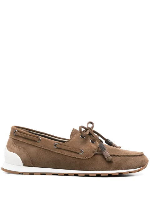 Brunello Cucinelli zapatos top sider de gamuza