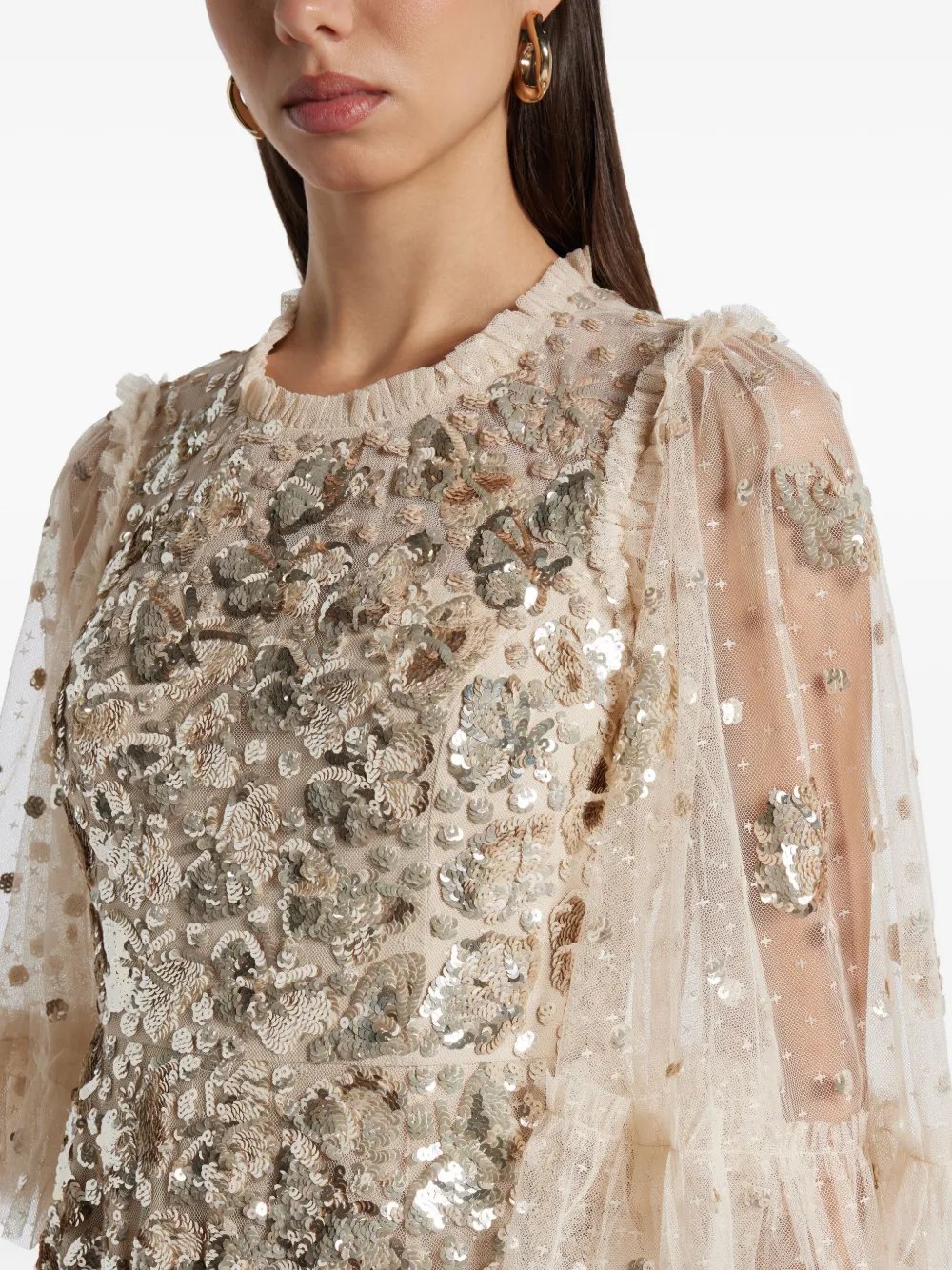 Needle & Thread Midi-jurk verfraaid met pailletten Beige