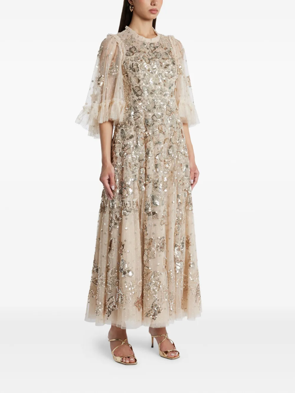 Needle & Thread Midi-jurk verfraaid met pailletten Beige