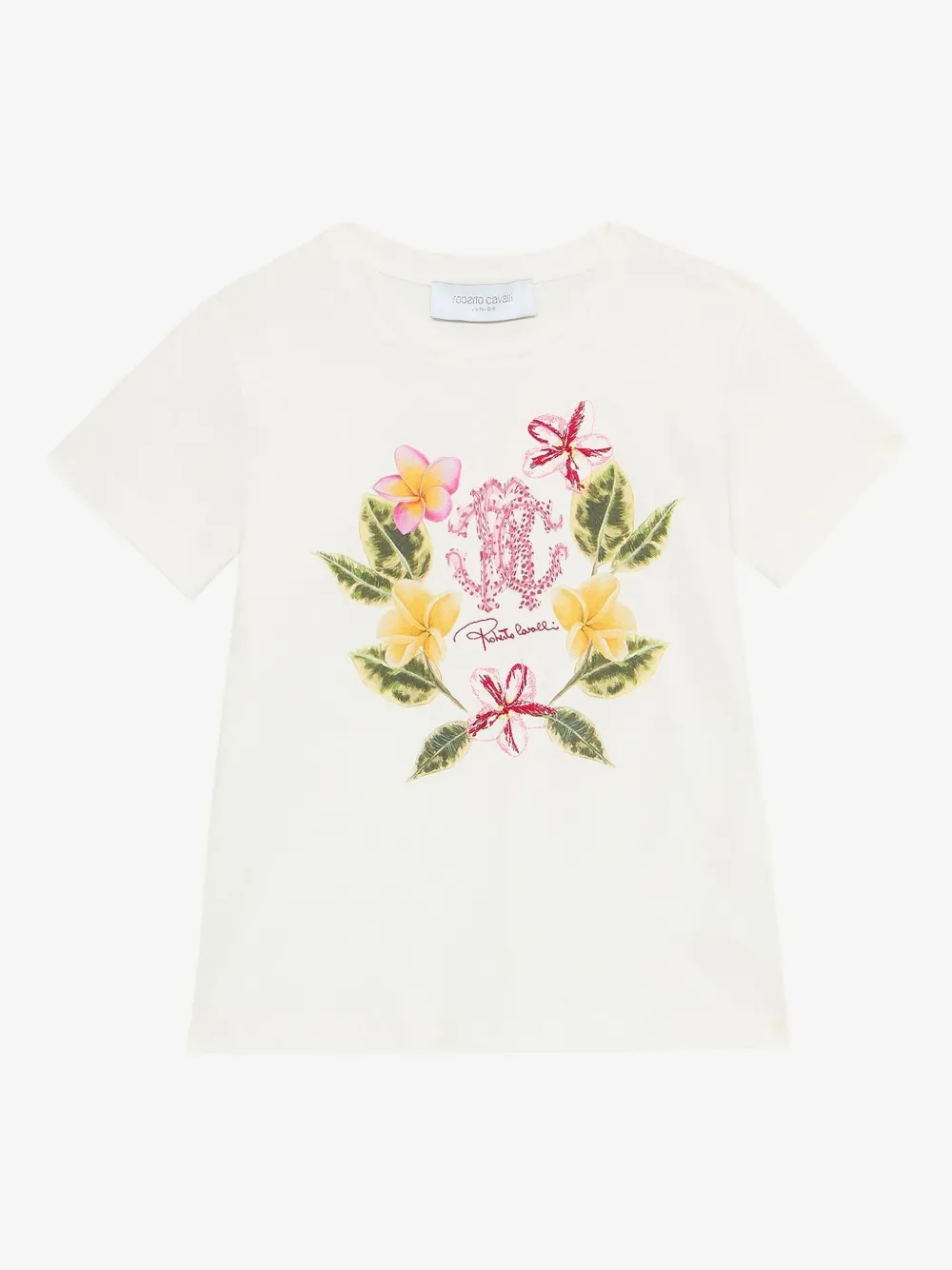 Shop Roberto Cavalli Junior Floral-print T-shirt In White