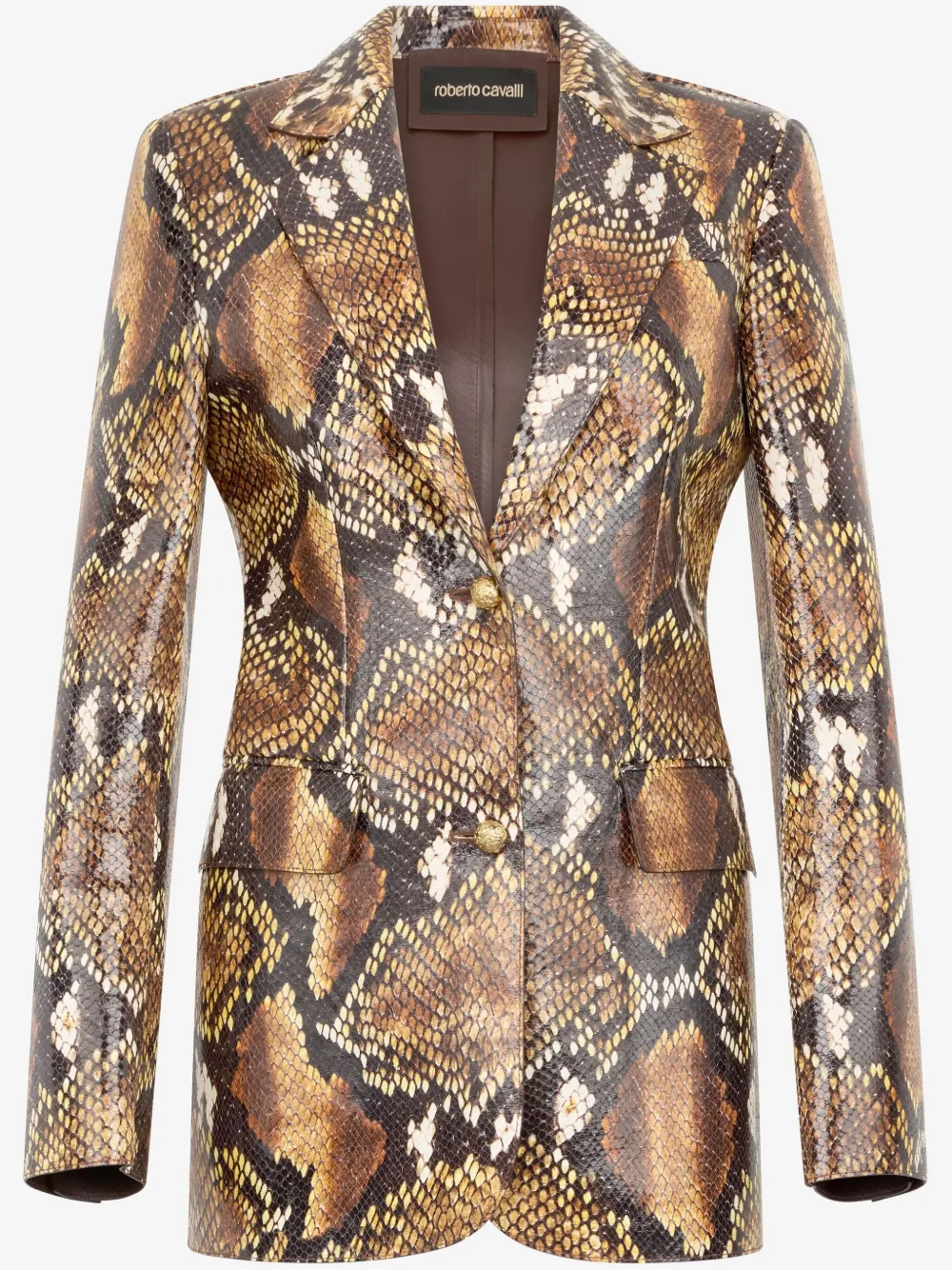 Roberto Cavalli Snakeskin-effect Leather Jacket In Brown