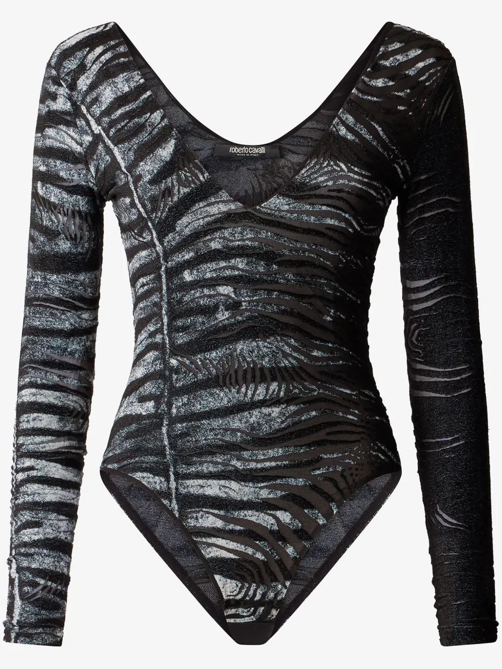 Roberto Cavalli Body Suit With Zebra And Tiger Skin Pattern In Black