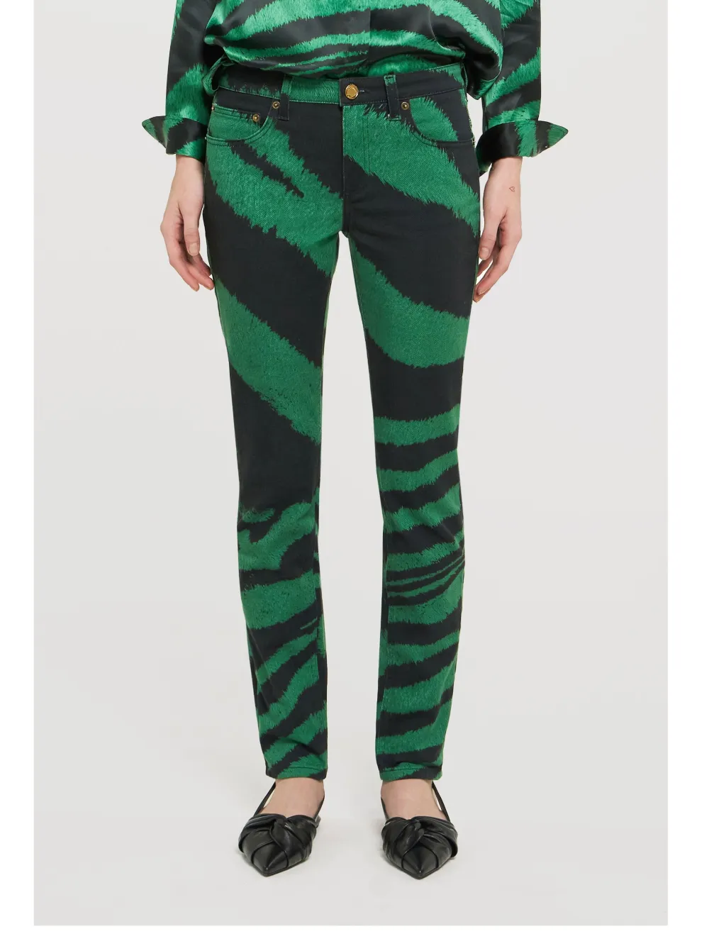 Roberto Cavalli Jeans met zebraprint Groen