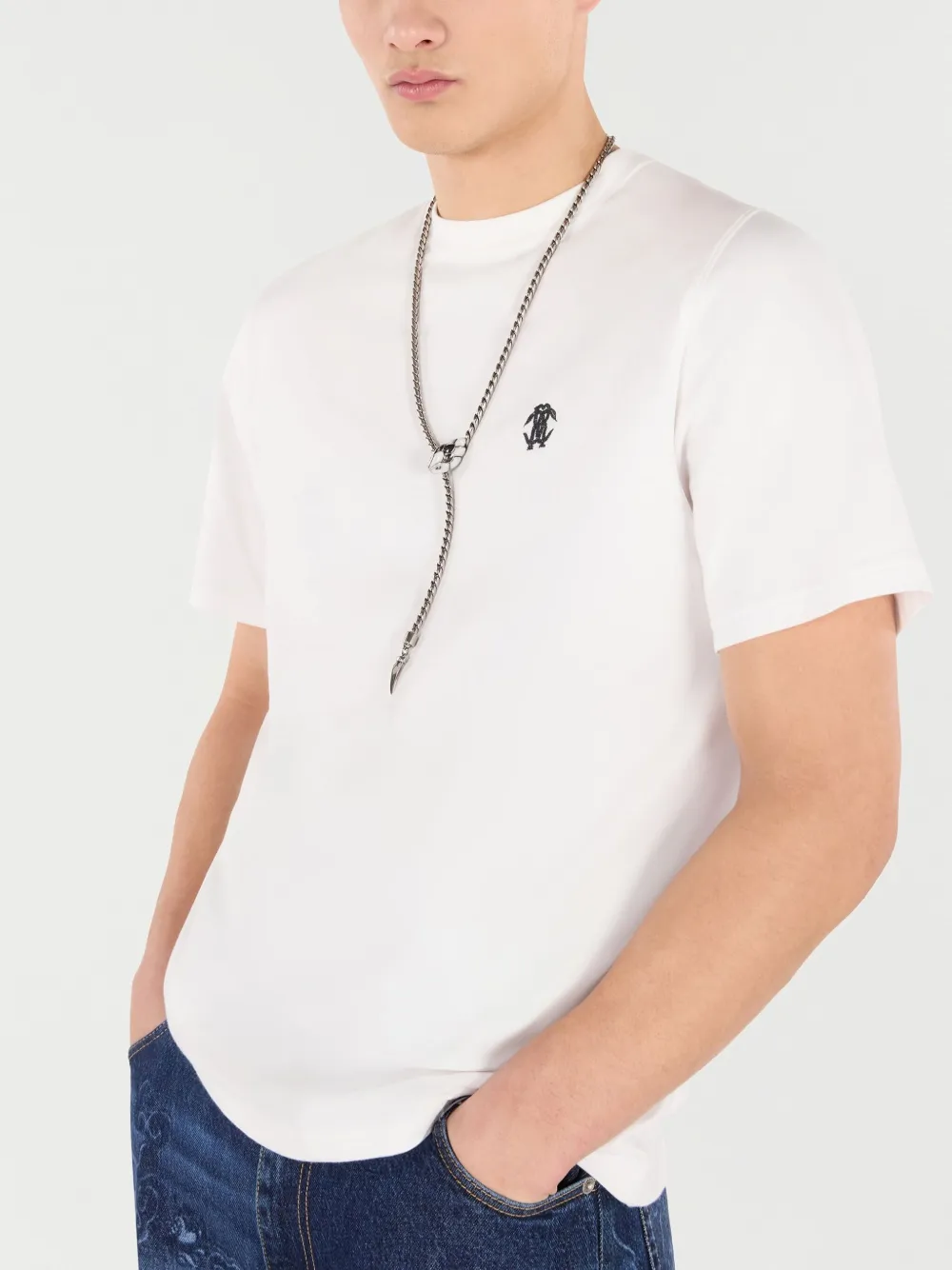 Roberto Cavalli Snake And Fang Necklace In Silver