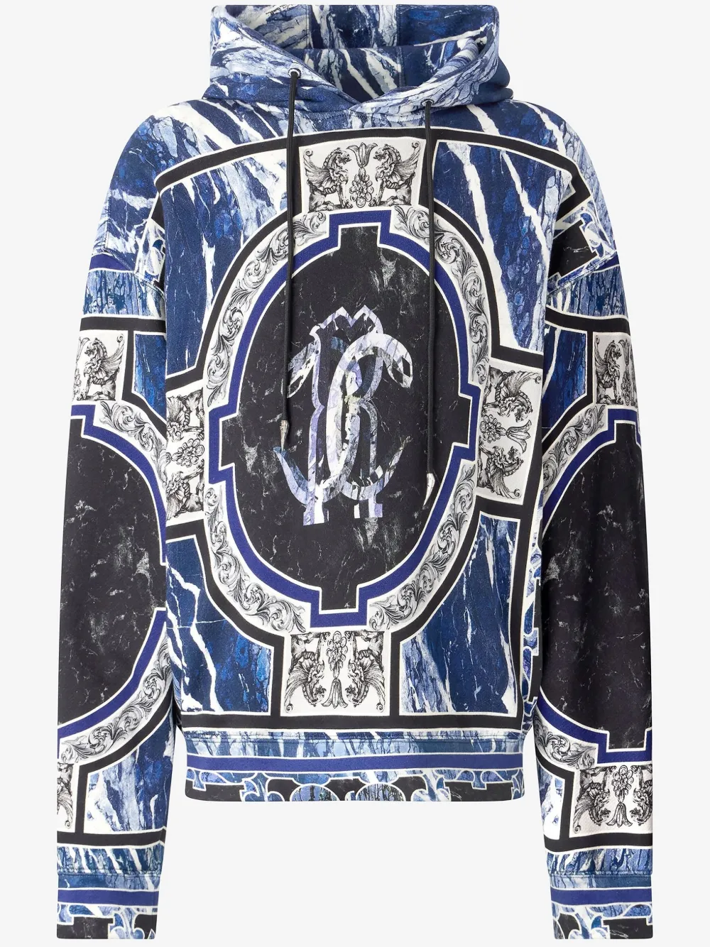 Roberto Cavalli Sweatshirt With Marble Print And Embellishments In Blue