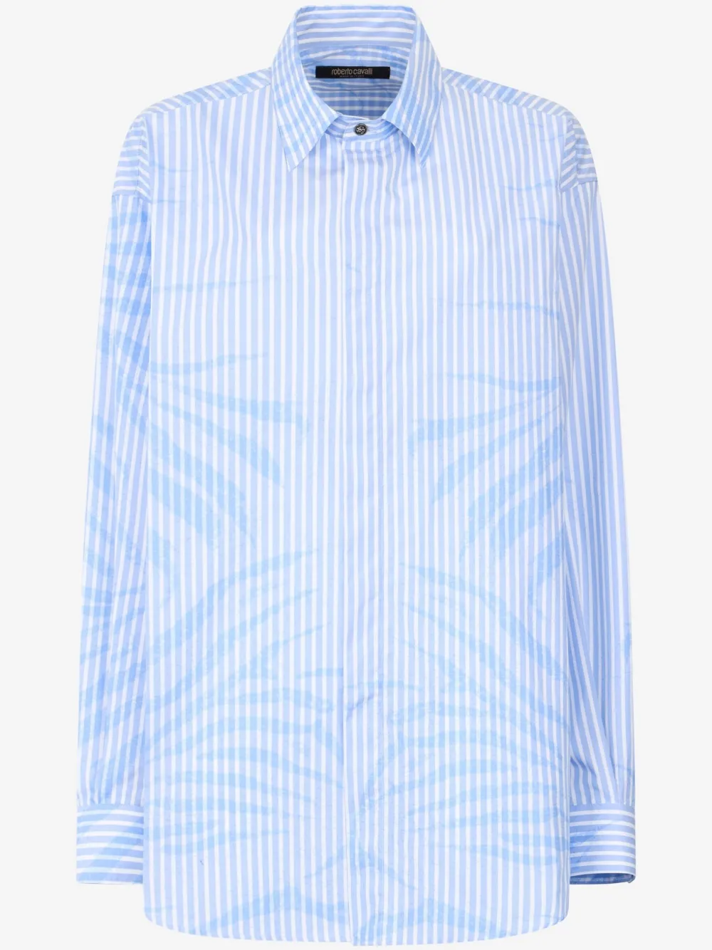 Roberto Cavalli Striped Shirt With Zebra Pattern In Blue