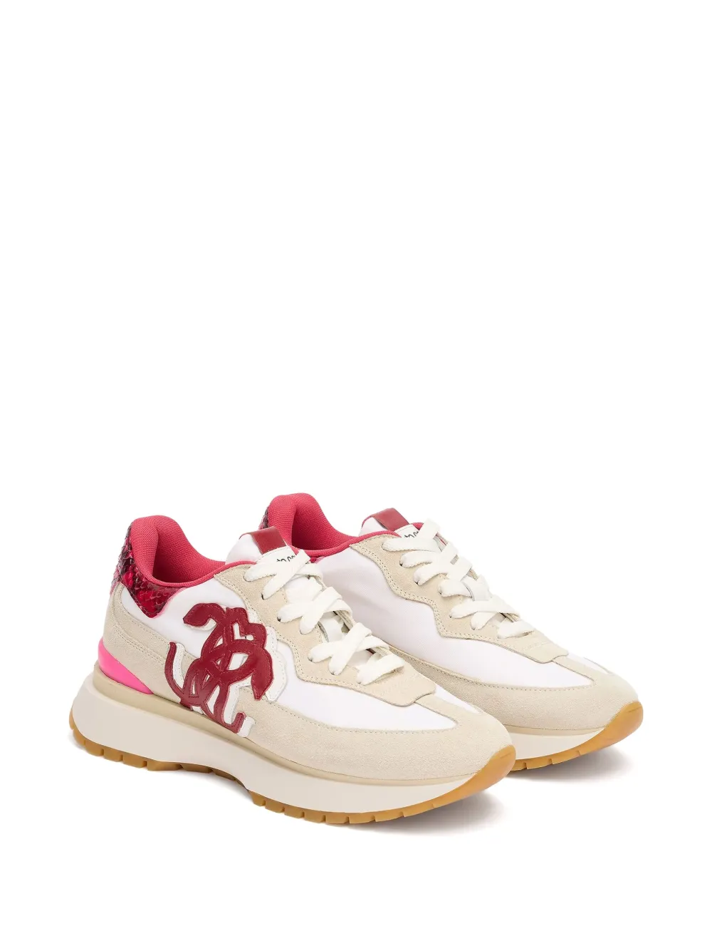 Roberto Cavalli Sneakers met vlakken en pythonprint - Beige