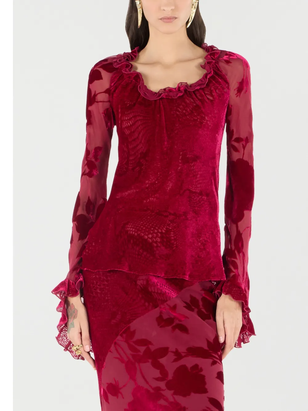 Shop Roberto Cavalli Patterned-jacquard Blouse In Rot