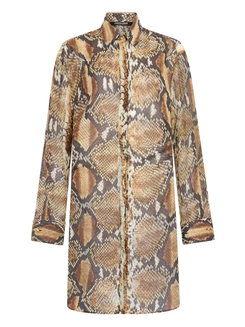 Roberto Cavalli Katoenen jurk met slangenprint Bruin