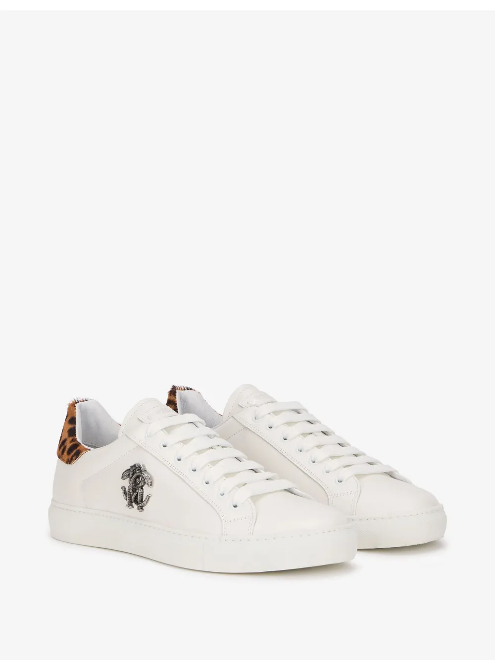 Roberto Cavalli Leopard-print Panel Sneakers In White