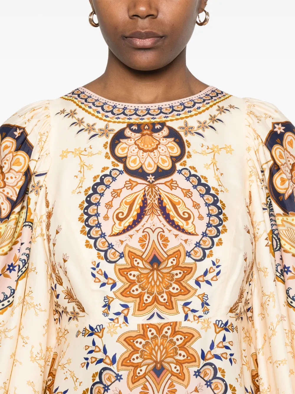 FARM Rio Midi-jurk met bloemenprint Beige