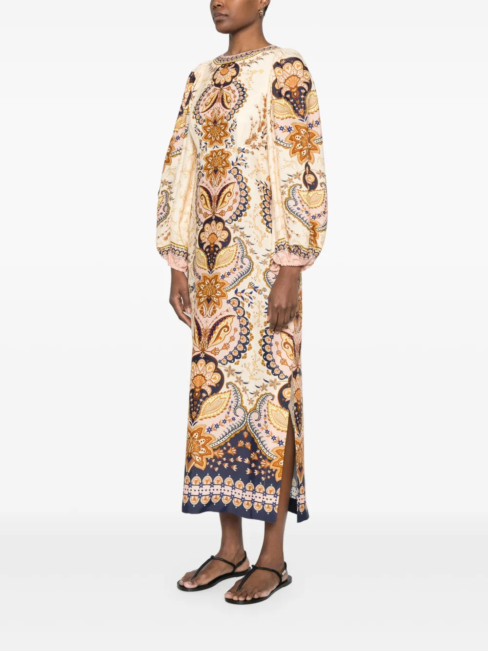 FARM Rio Midi-jurk met bloemenprint Beige