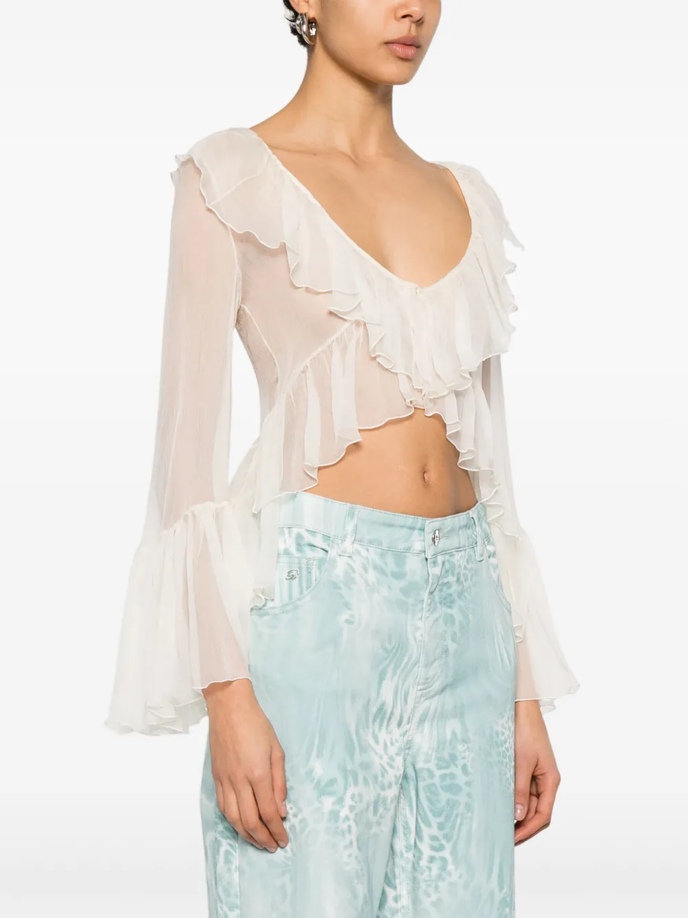 Blumarine Shirt met ruches Beige