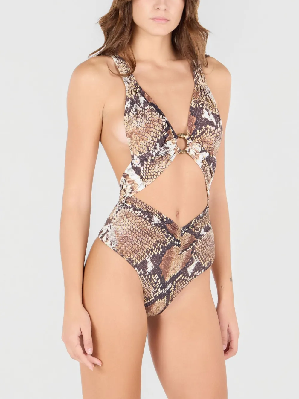 Roberto Cavalli Badpak met slangenhuidprint Bruin