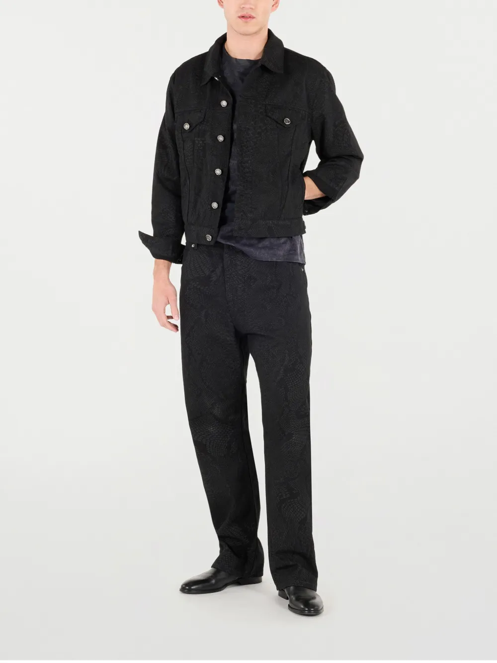 Roberto Cavalli Python-print Denim Jacket In Black