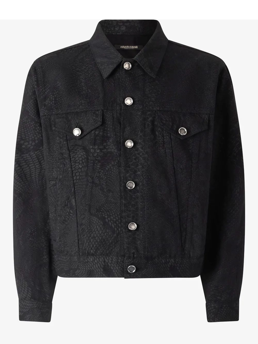 Roberto Cavalli Python-print Denim Jacket In Black