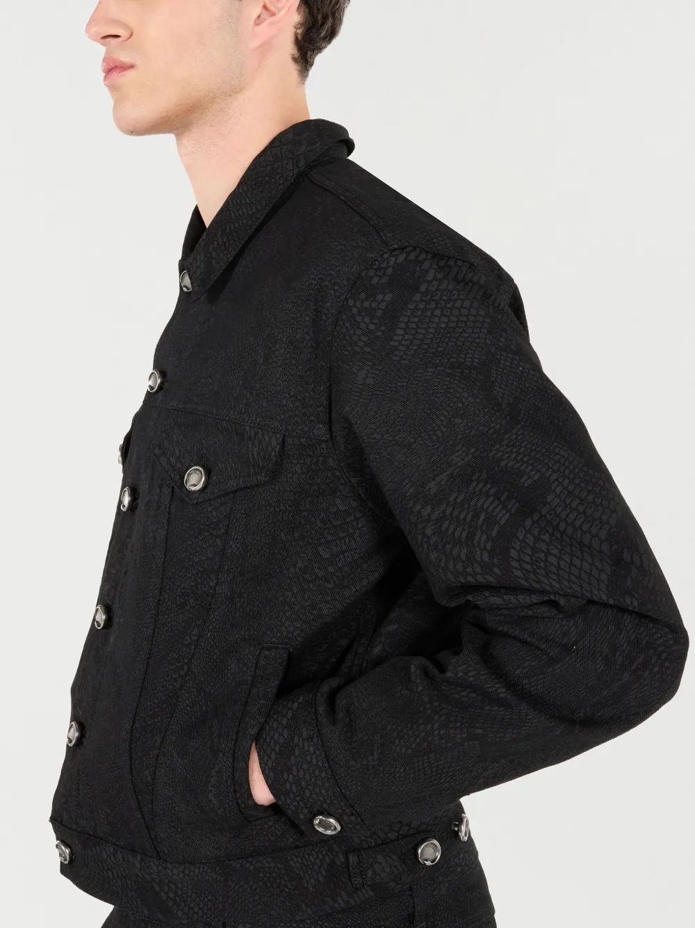 Roberto Cavalli Python-print Denim Jacket In Black