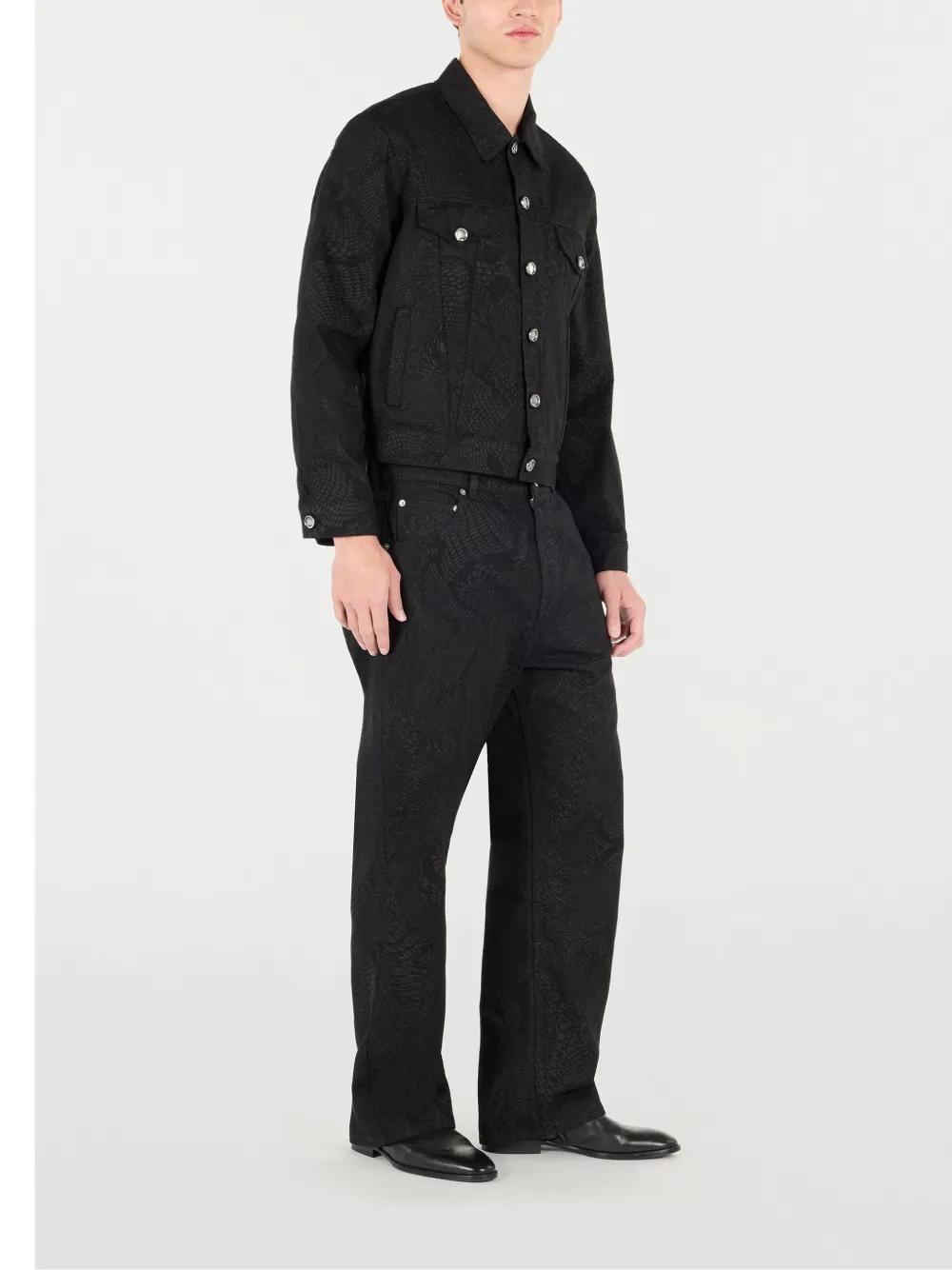 Roberto Cavalli Python-print Denim Jacket In Black