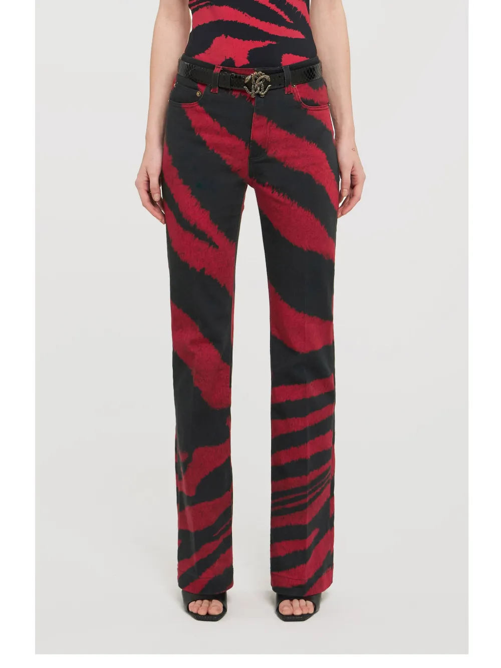 Roberto Cavalli Zebra-print Jeans In Red