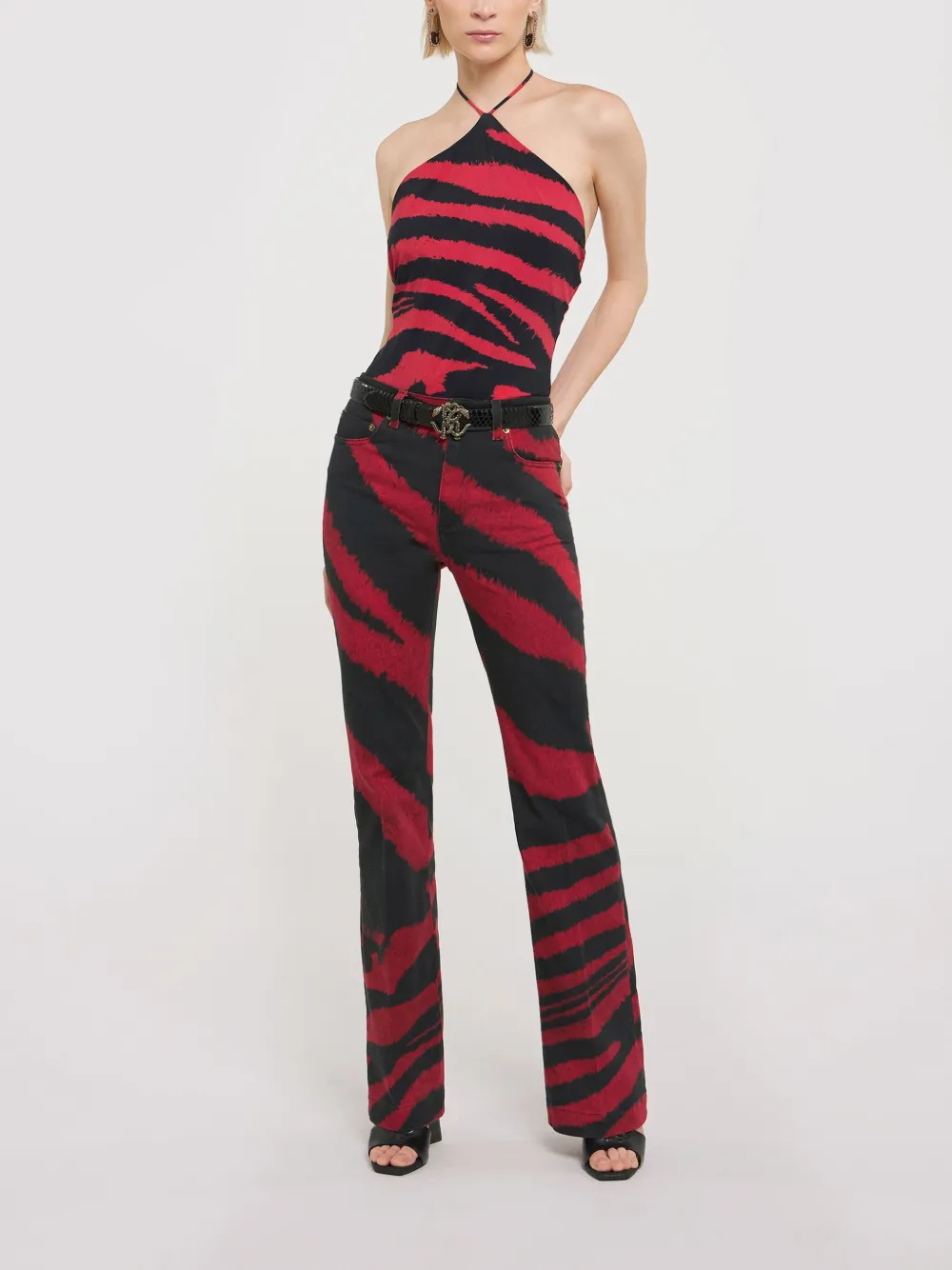 Roberto Cavalli Zebra-print Jeans In Red