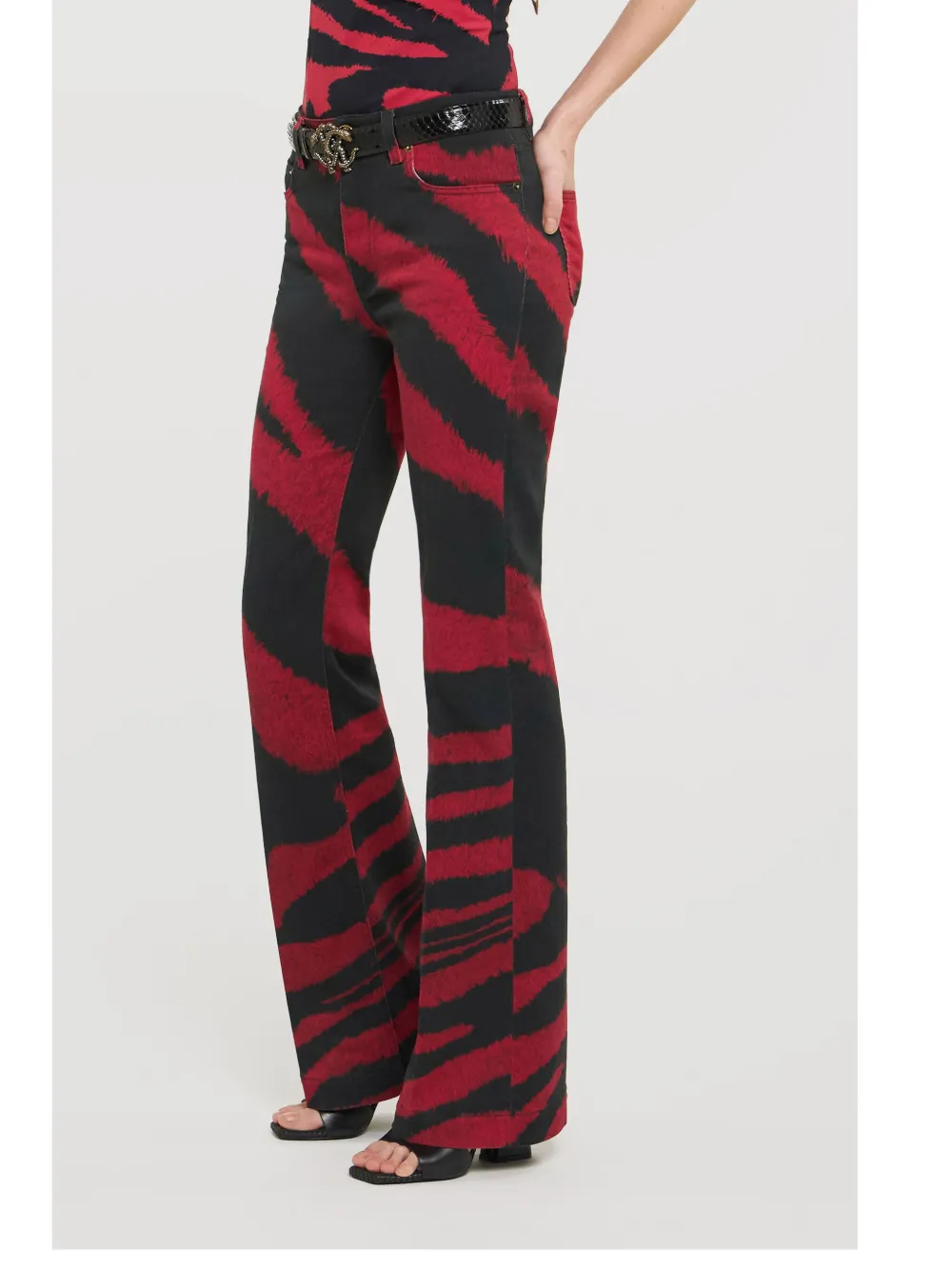 Roberto Cavalli Zebra-print Jeans In Red
