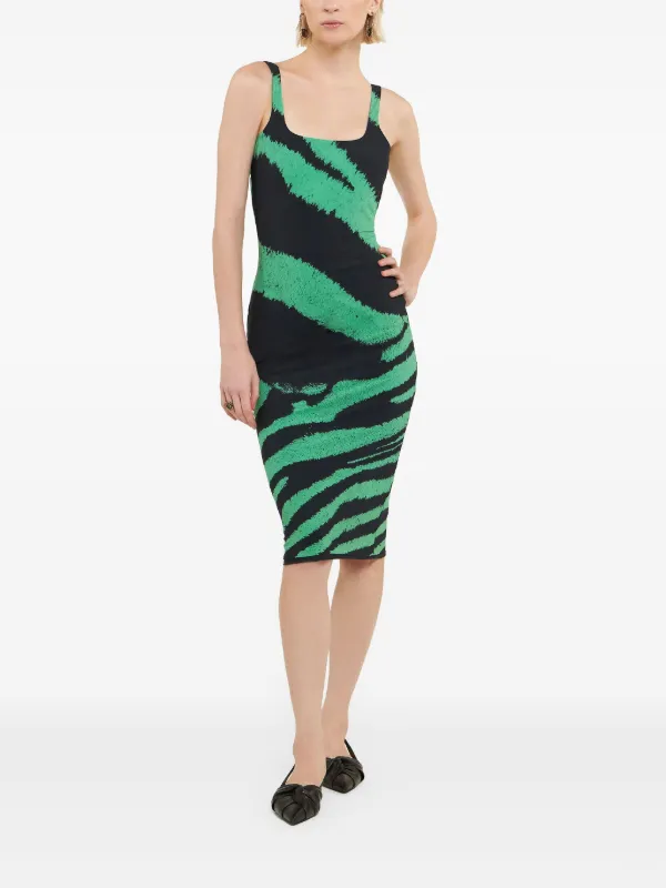 Roberto Cavalli Midi Dress With Zebra Tribute Print - Female Dresses Green