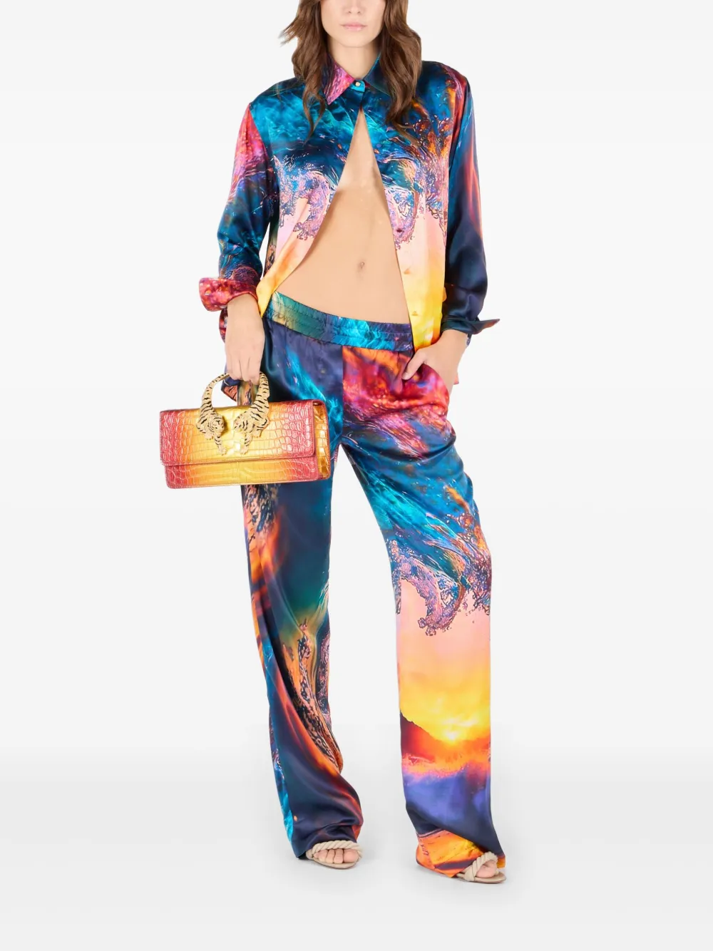 Roberto Cavalli Broek met golvende print Blauw