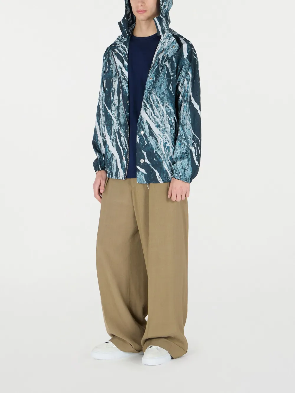 Roberto Cavalli Bomberjack met marmerprint Blauw