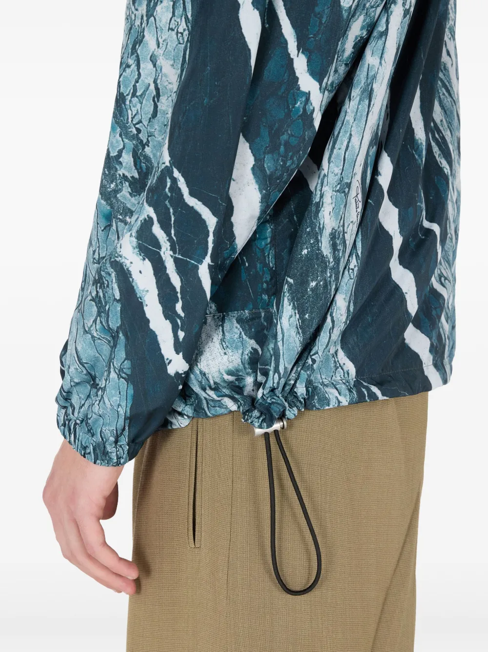 marble-print bomber jacket