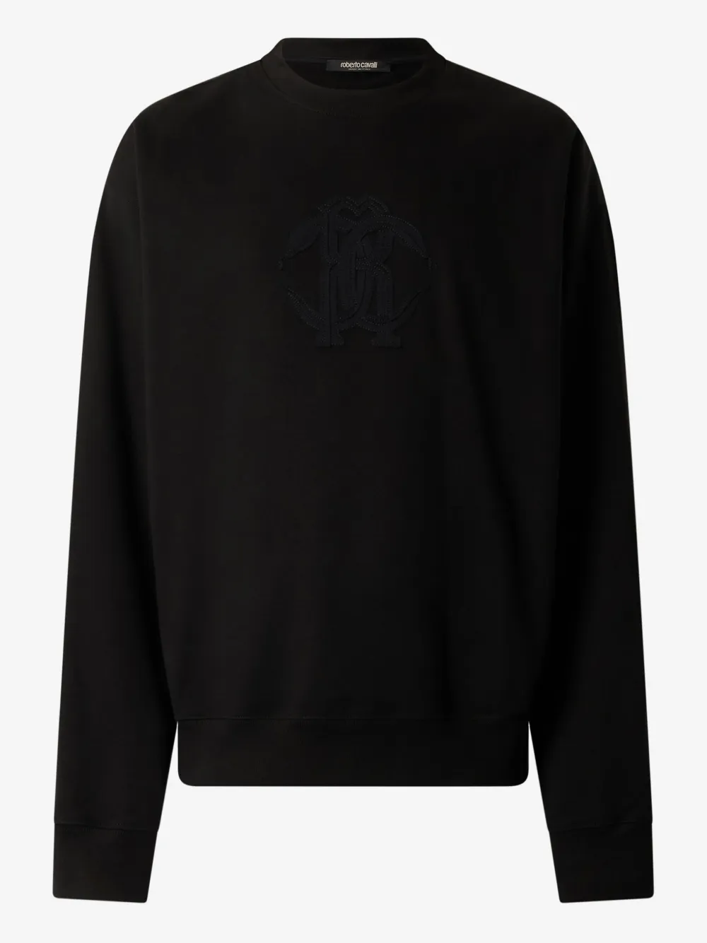 Roberto Cavalli Sweatshirt With Mirror Snake Monogram Embroidery In Black