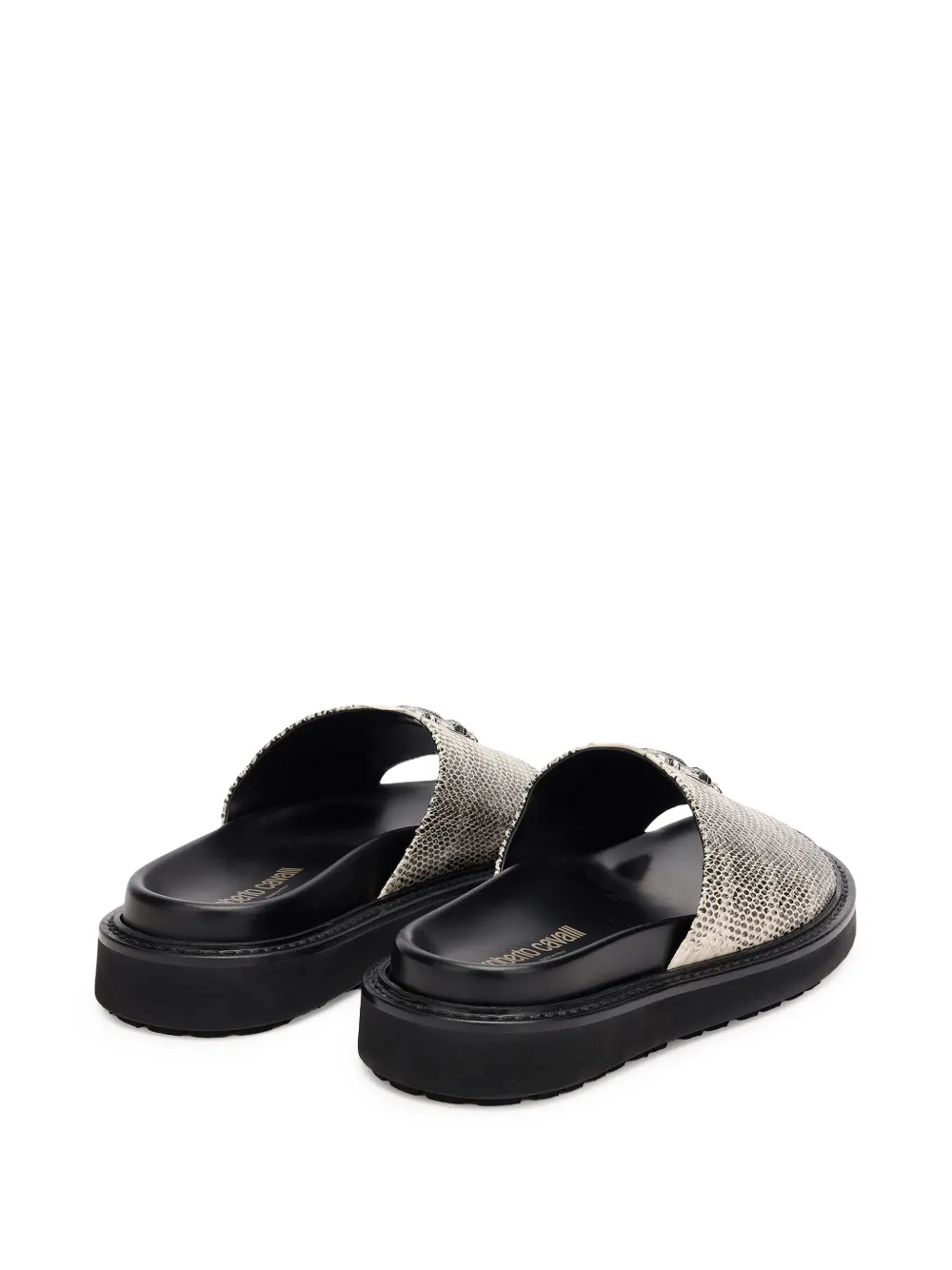 Roberto Cavalli Snake slippers met monogram Beige