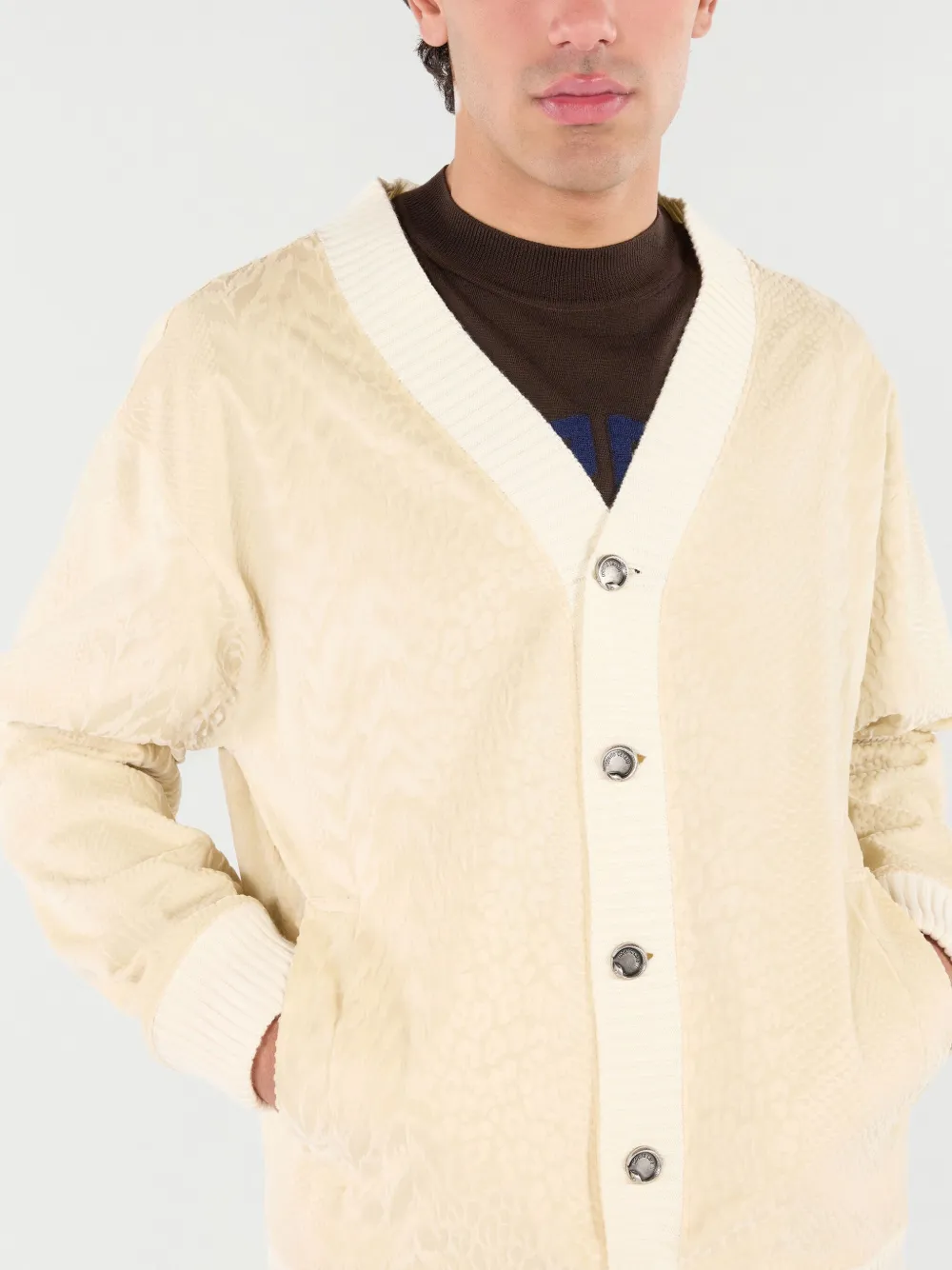 Roberto Cavalli Python-print Cardigan-style Sweatshirt In Neutrals