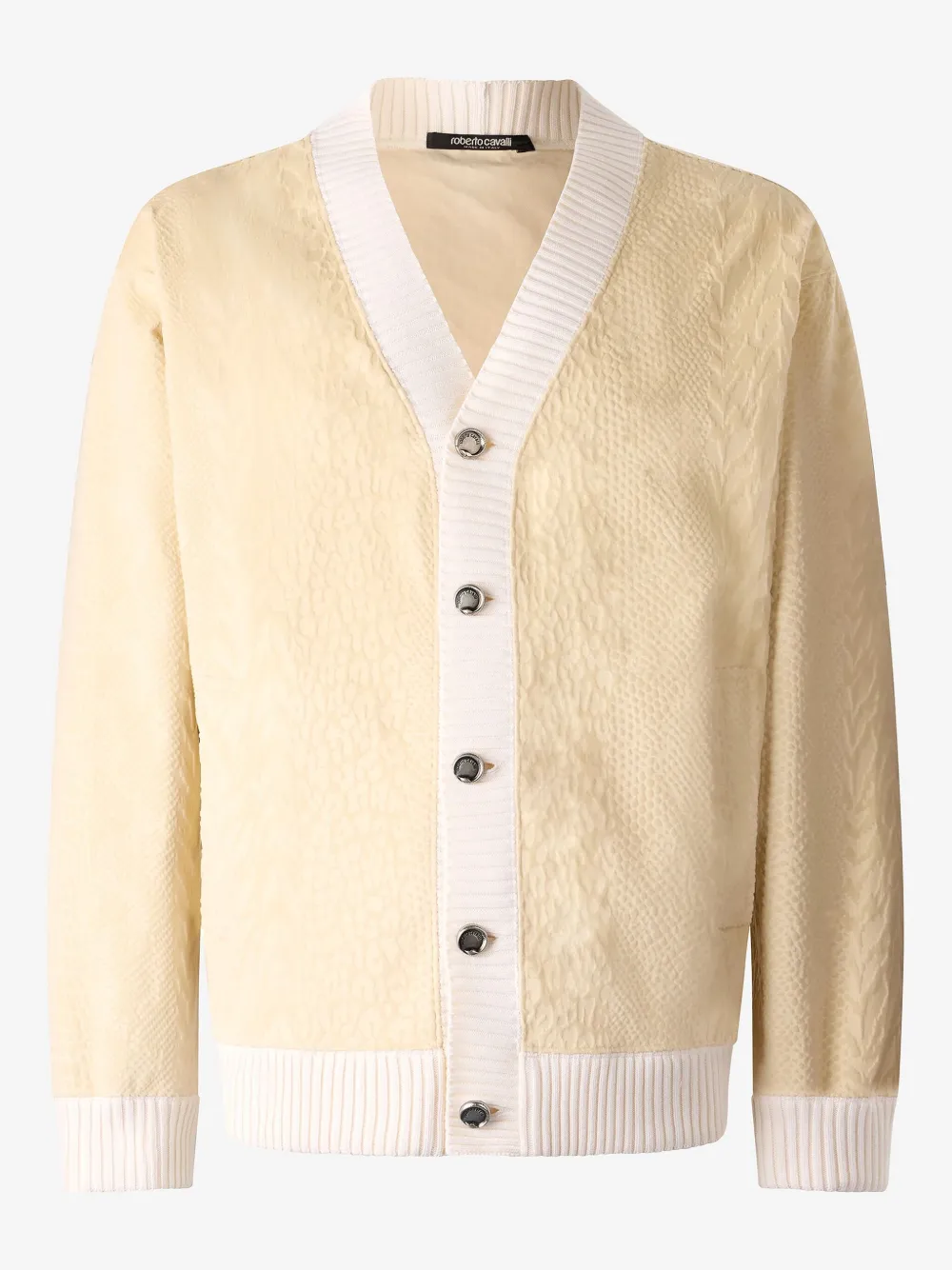 Roberto Cavalli Python-print Cardigan-style Sweatshirt In Neutrals