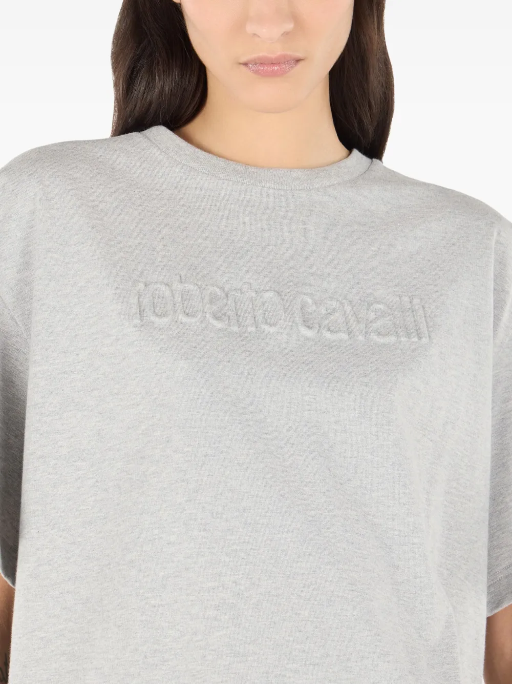 Shop Roberto Cavalli Logo-embossed T-shirt In Grey