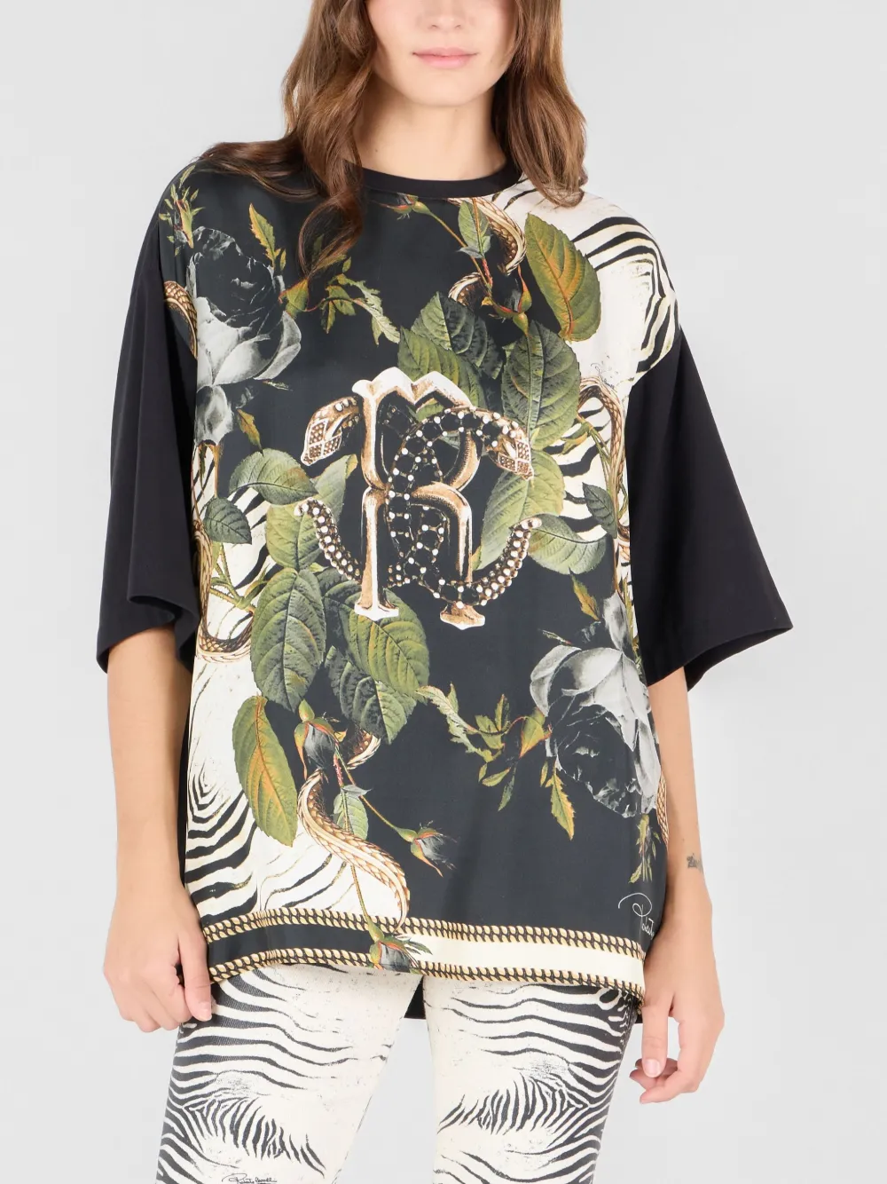 ROBERTO CAVALLI FLORAL-PRINT T-SHIRT