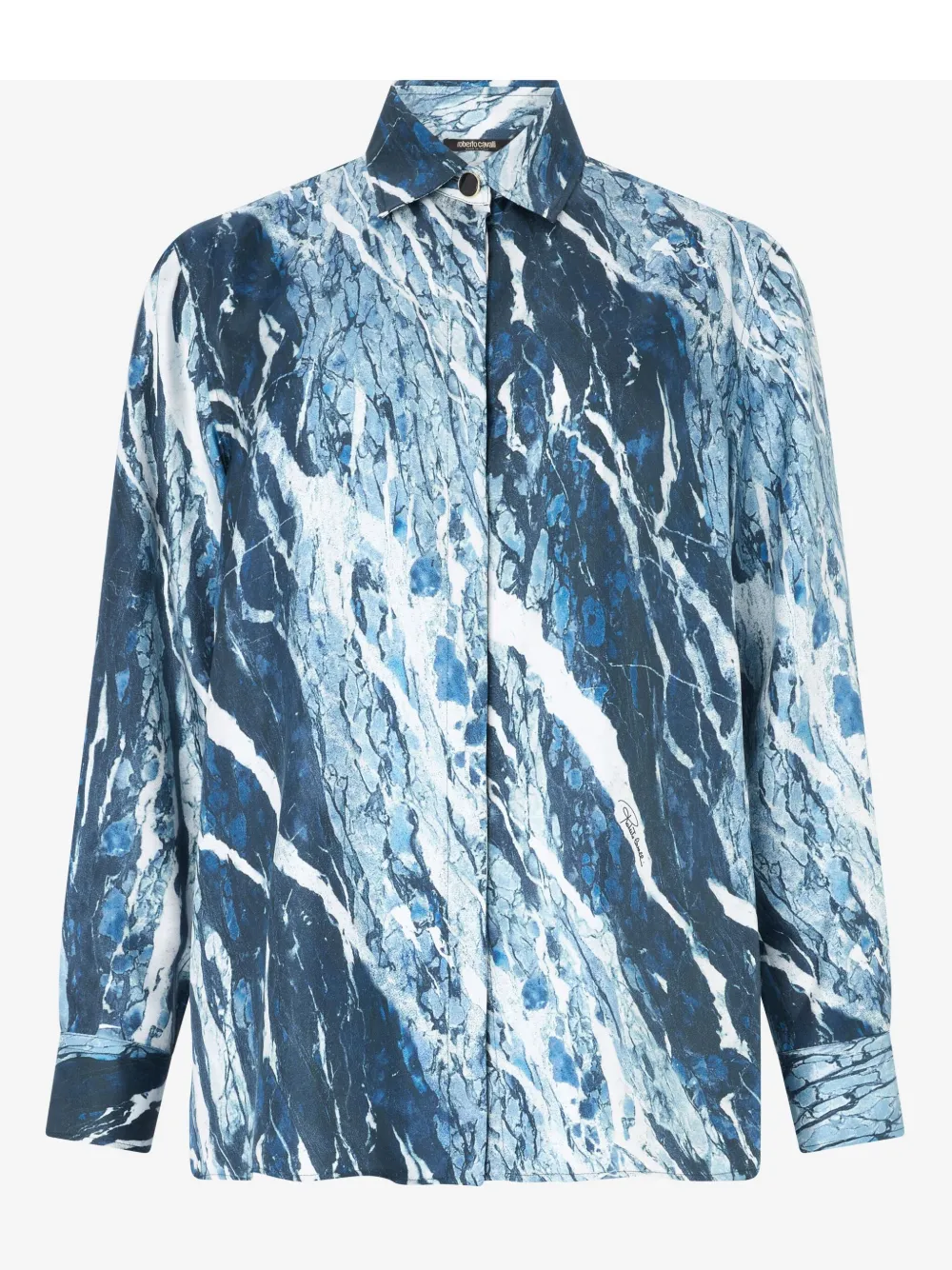 Roberto Cavalli marble-print shirt Blauw