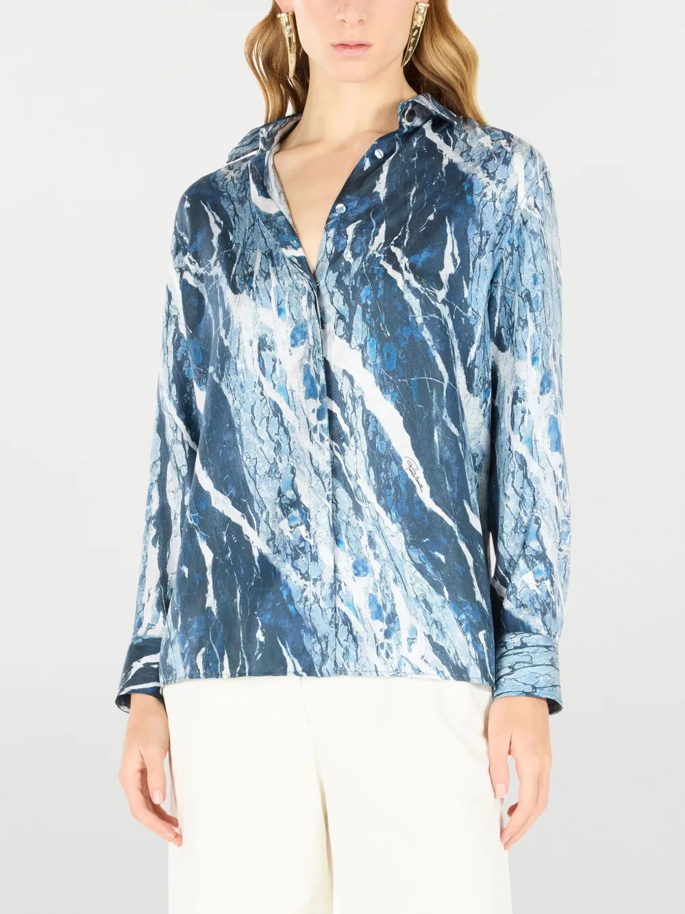 ROBERTO CAVALLI MARBLE-PRINT SHIRT 