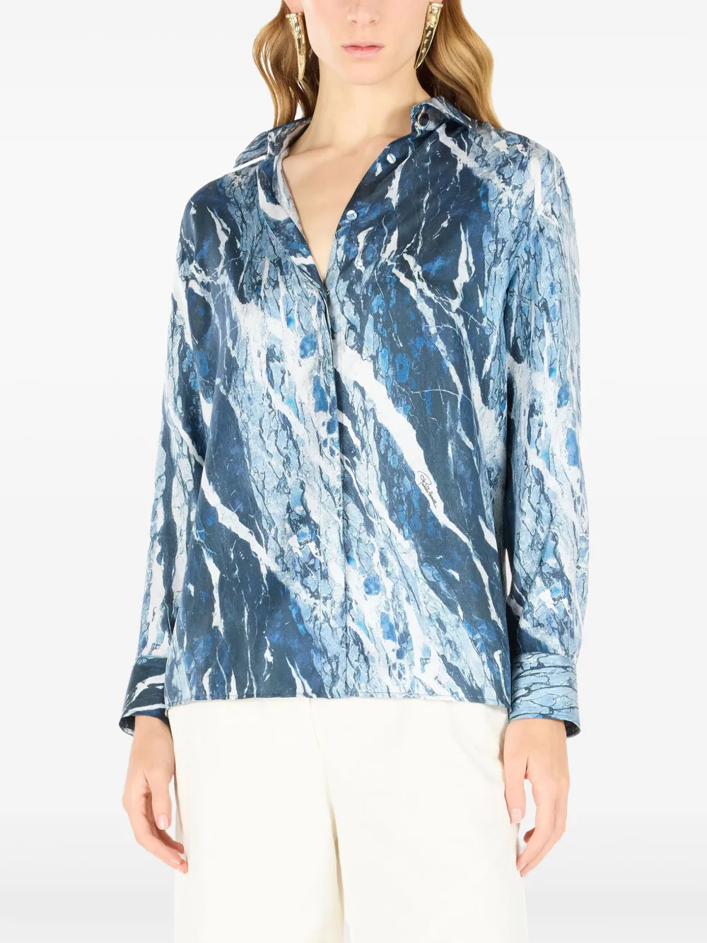  Roberto Cavalli Marble-print Shirt - Blue 