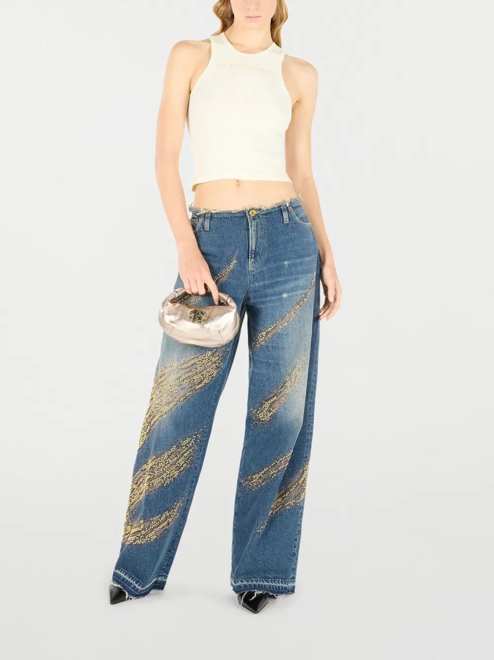 Roberto Cavalli Tanktop met geborduurd logo Beige