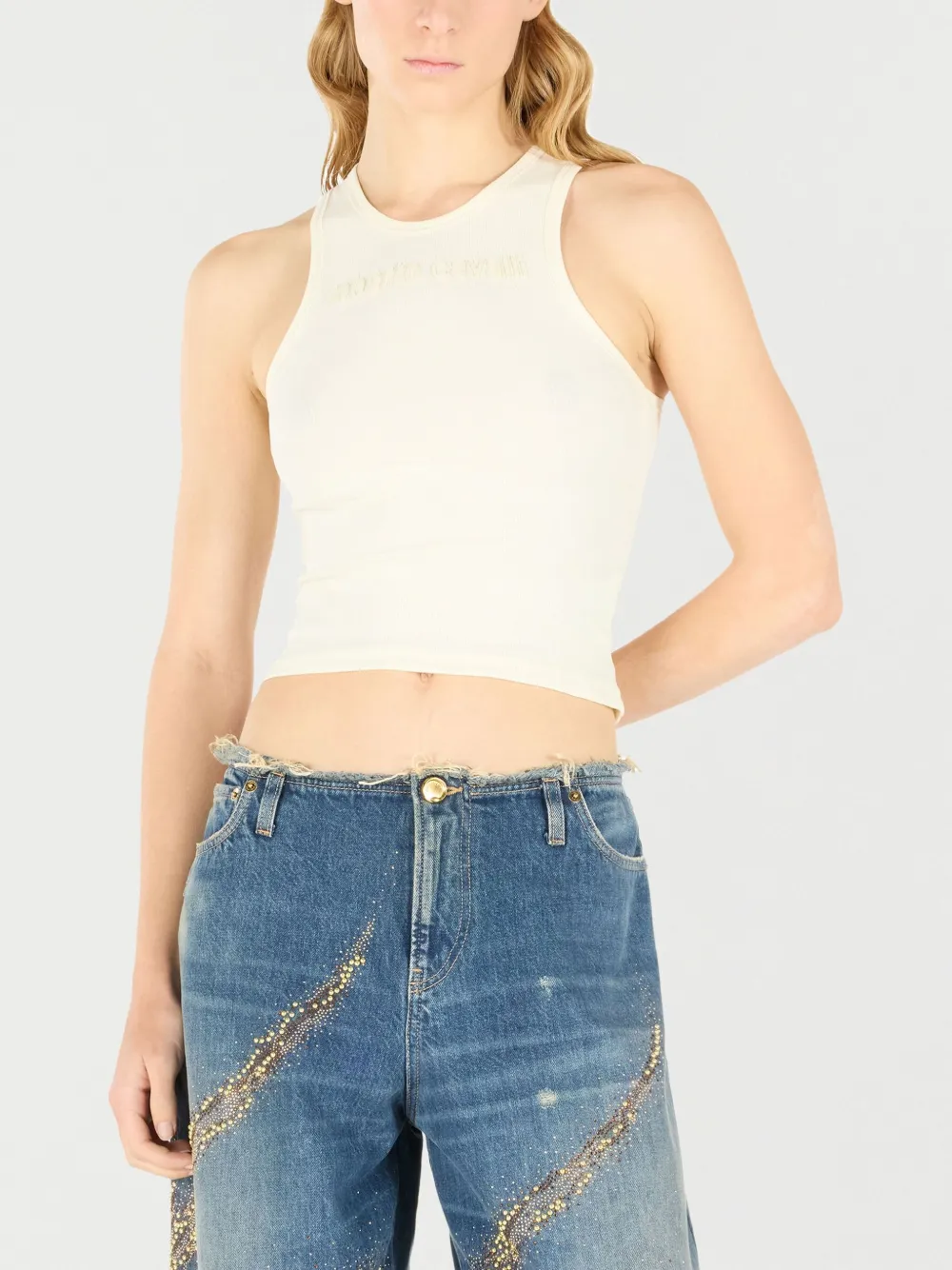 Roberto Cavalli Tanktop met geborduurd logo Beige