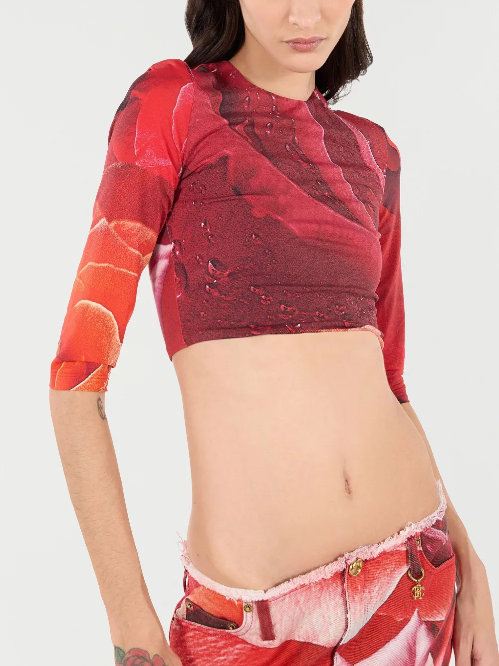 Shop Roberto Cavalli Rose-print T-shirt In Red