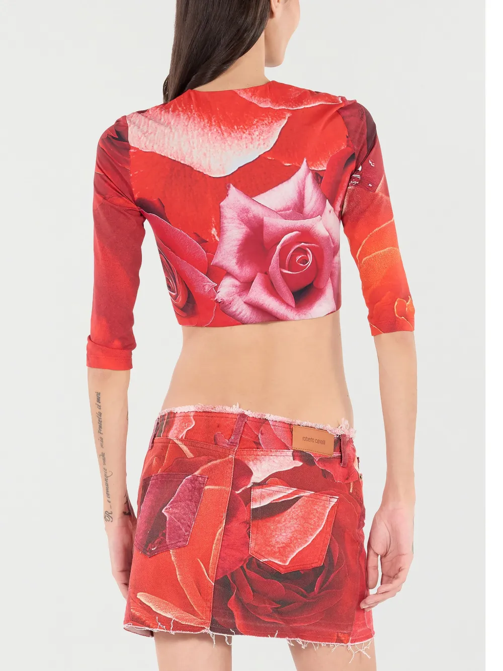 Shop Roberto Cavalli Rose-print T-shirt In Red