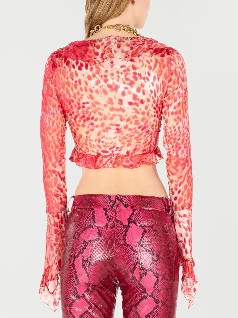 Roberto Cavalli Blouse met jaguarprint Rood