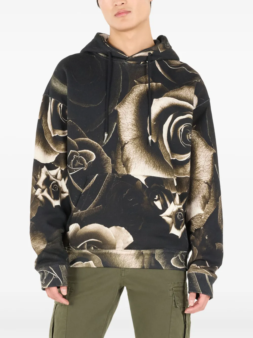 Roberto Cavalli Hoodie met roosprint Zwart