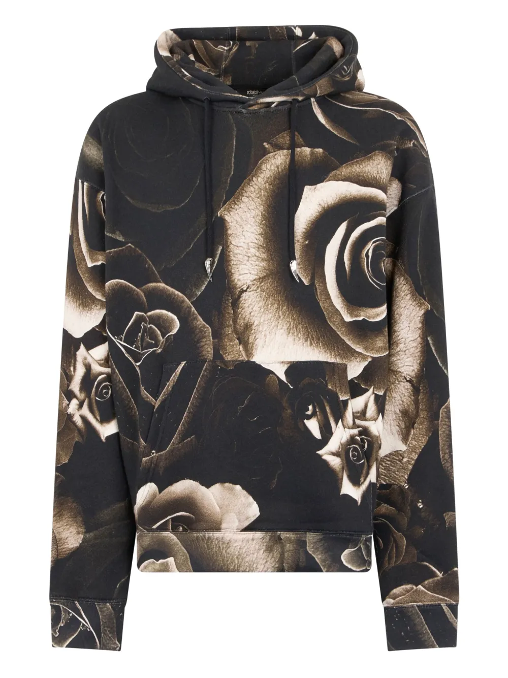 Roberto Cavalli Hoodie met roosprint Zwart