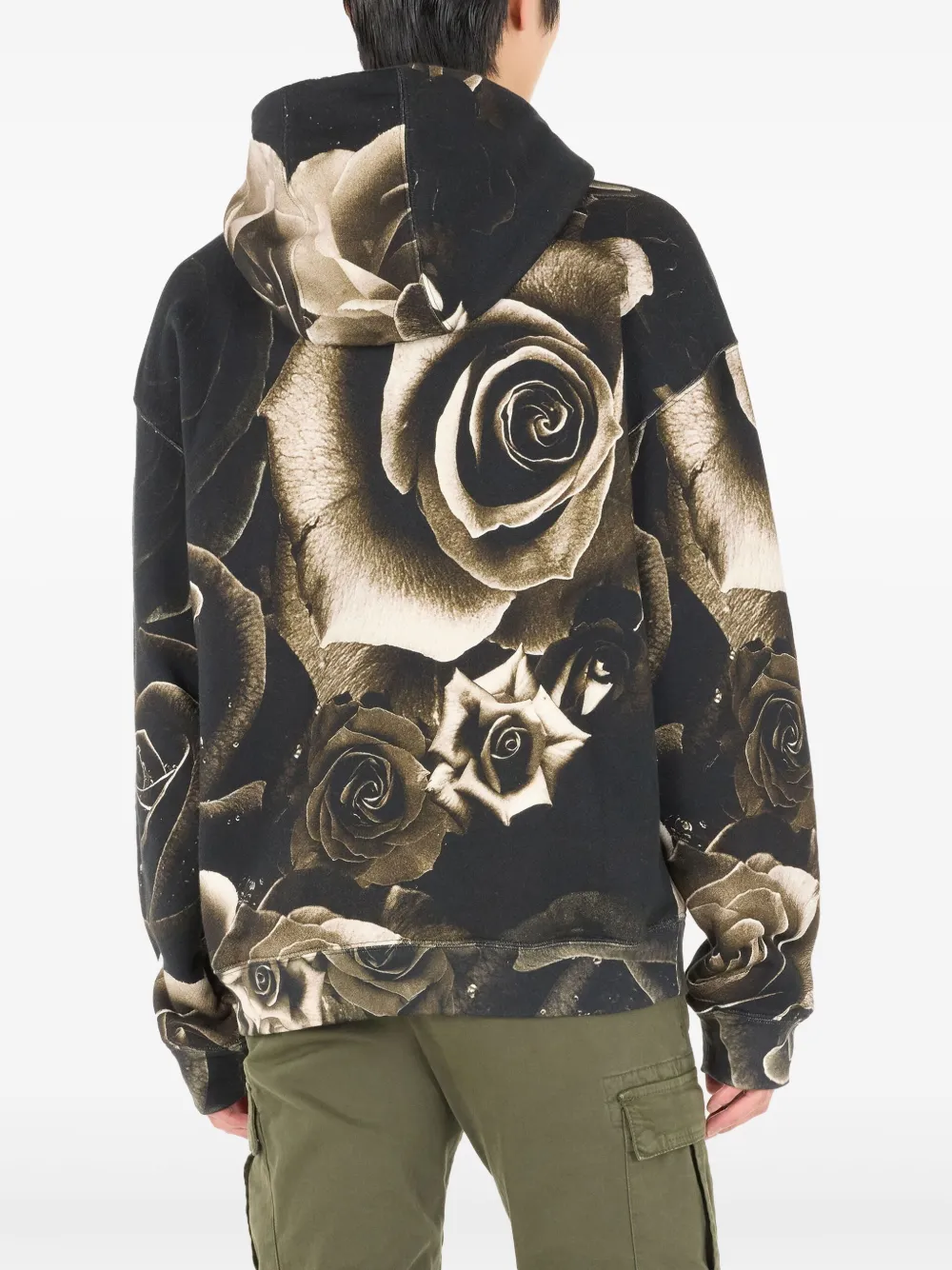 Roberto Cavalli Hoodie met roosprint Zwart