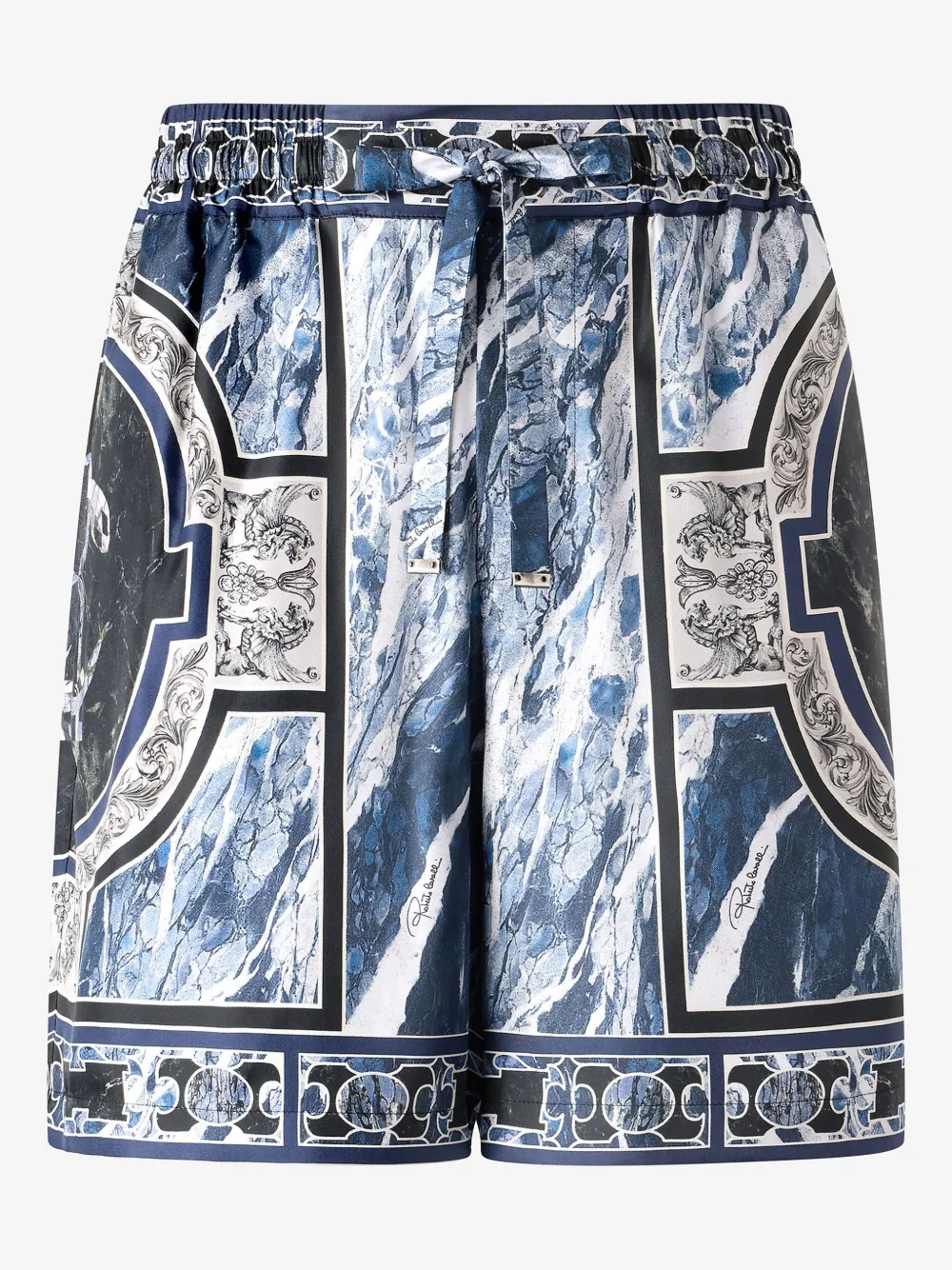 Roberto Cavalli Short With Marble Print And Accents In Blue