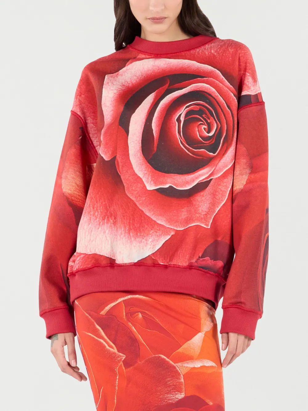 Roberto Cavalli Sweater met roosprint Rood